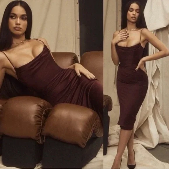 anja wine satin corset midi dress House of CB London Anja Satin Corset Midi Dress in Wine US Size XS